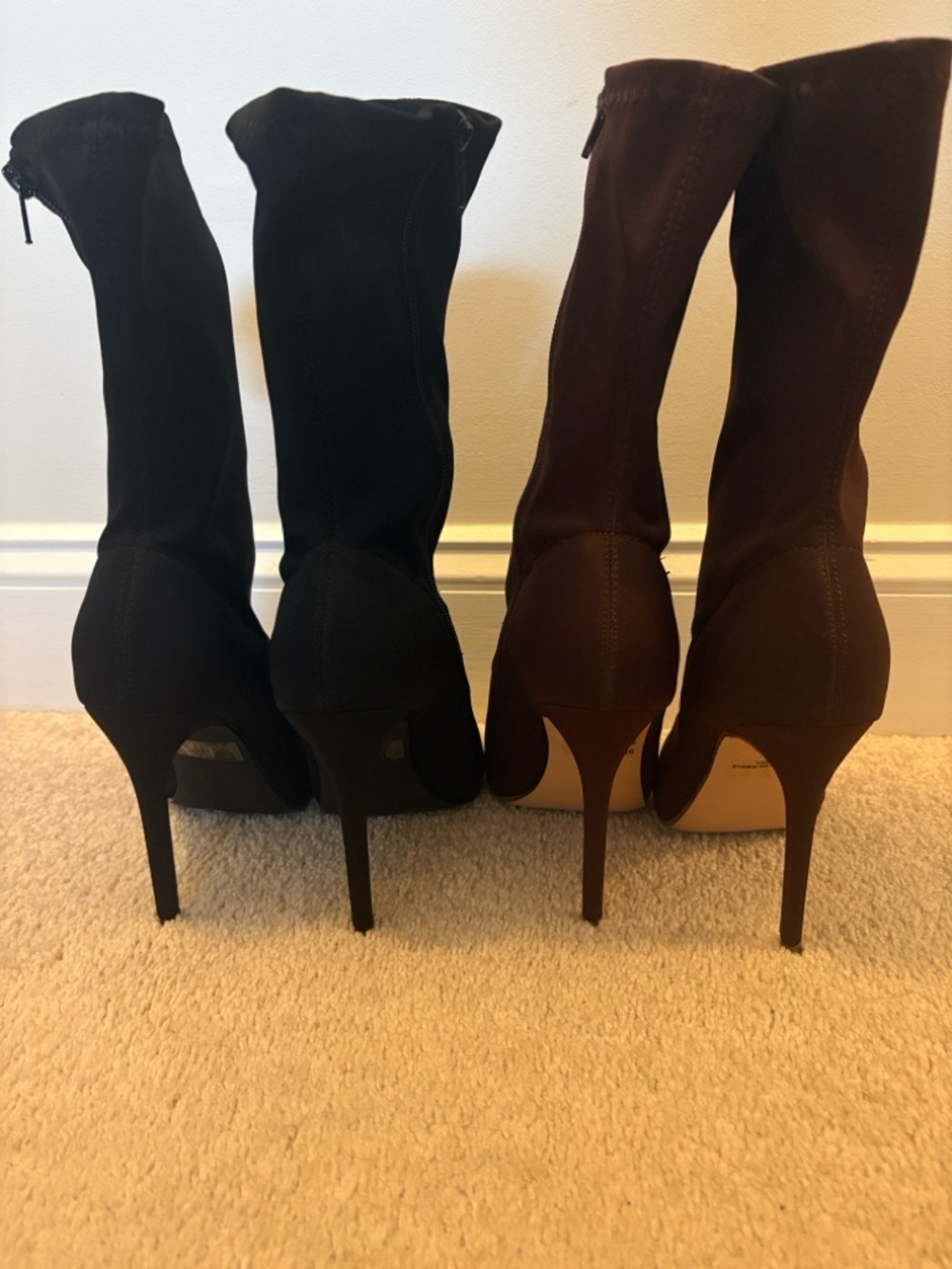 Fashion Nova Black and Brown Stiletto Sock Boots